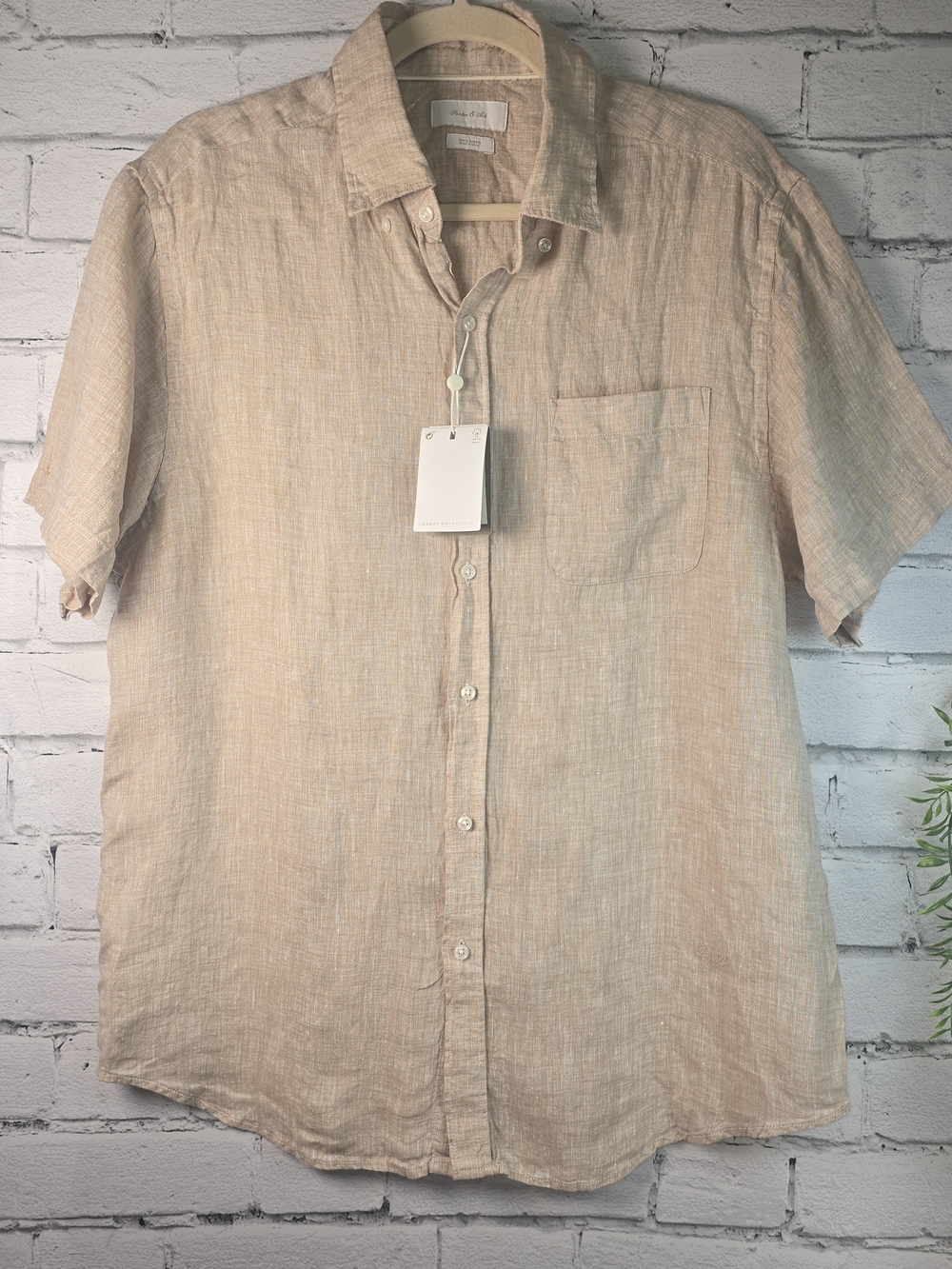 PORTER AND ASH 100% LINEN CREAM BUTTON DOWN SHORT SLEEVE COASTAL SIZE XL NWT